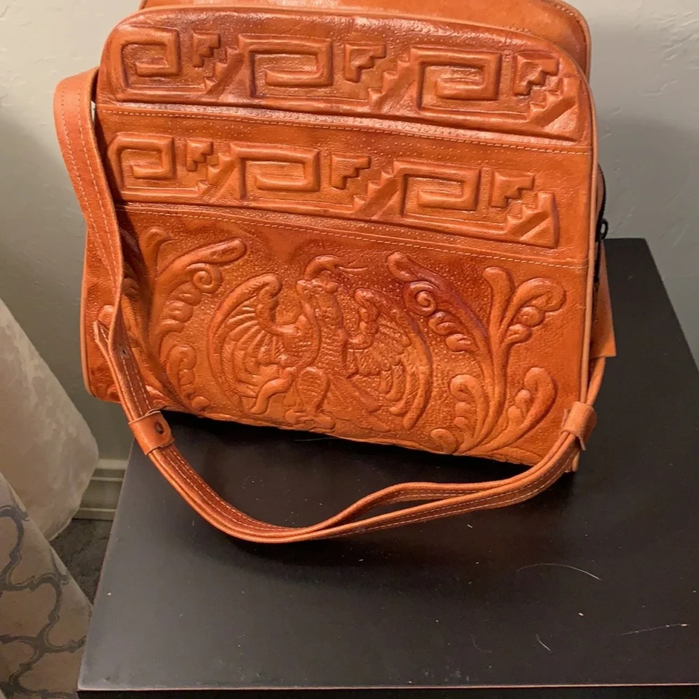Leather Handbag Vintage Tooled Leather